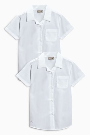 White Short Sleeve Rever Collar Blouse Two Pack (3-16yrs)